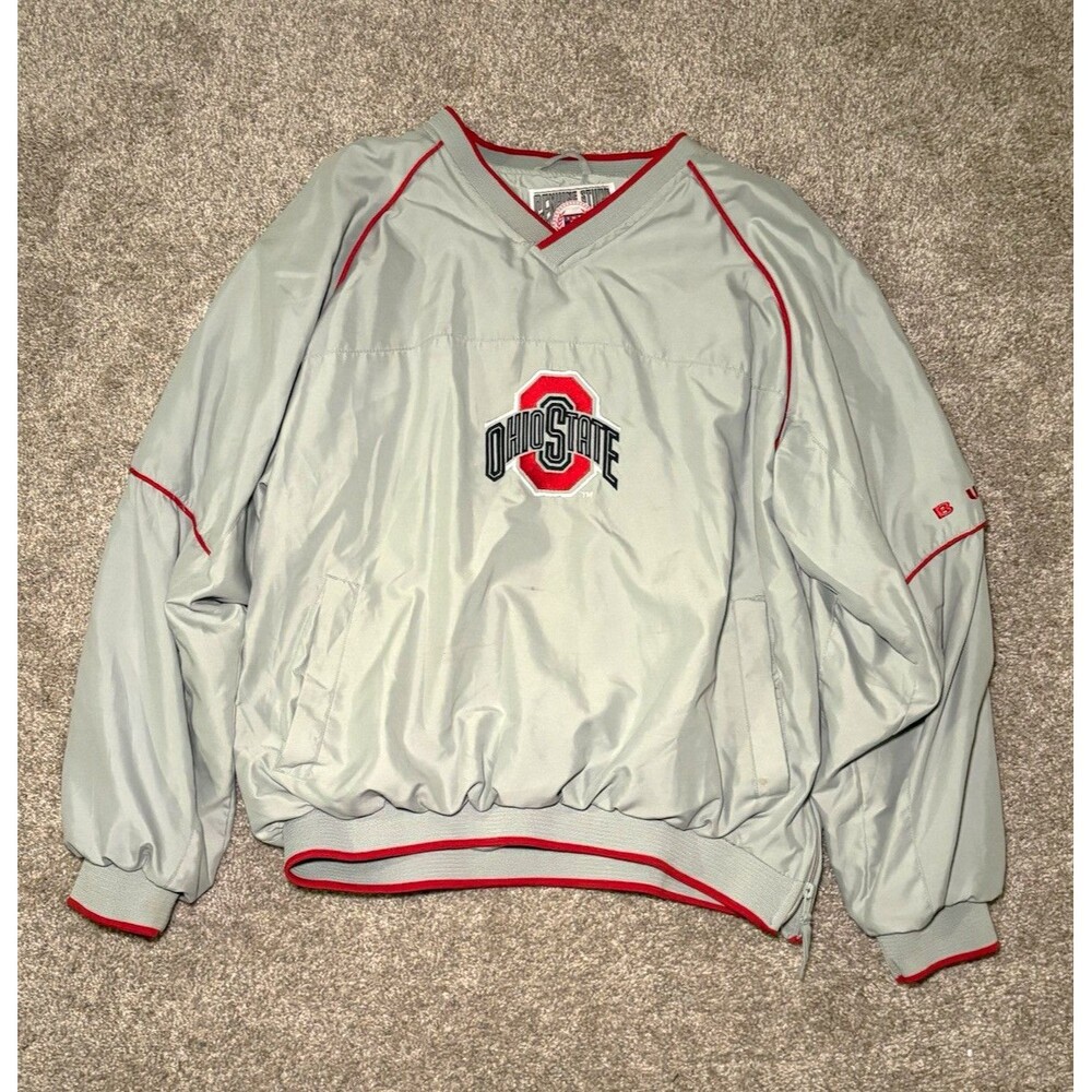 Genuine Stuff Ohio State Buckeyes Gray/Red Pullover Windbreaker Jacket Mens L